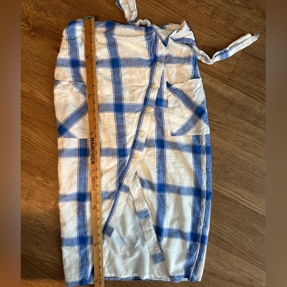 Anthropologie Maeve Linen-Blend Asymmetrical Plaid Skirt with POCKETS - Picture 3 of 6